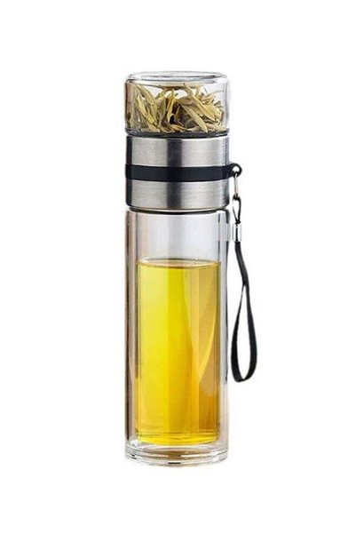 Generic 450ml Tea Infuser Bottle Glass Tea Infuser Silver Glass Tea Tumbler D...