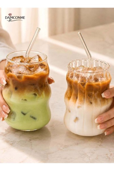 Generic 2 Pcs Ribbed Glass Cups – Vintage Wave Design Drinking Glassware for ...