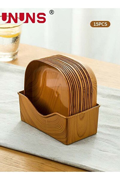 Generic 15 Pcs Plastic Grain Plates,Wood Texture Reusable Appetizer and Desse...