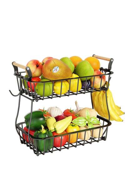 Generic 2 Tier Fruit Basket with 2 Banana Hangers, Countertop Fruit Vegetable...