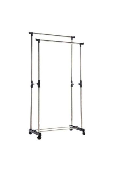 Generic Double Pole Clothes Rack And Wheels Silver/Black