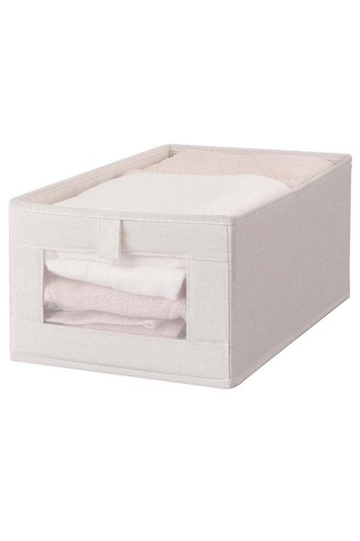 Generic Foldable Cotton Linen Fabric Storage Bin with Clear Mesh Window - Sty...