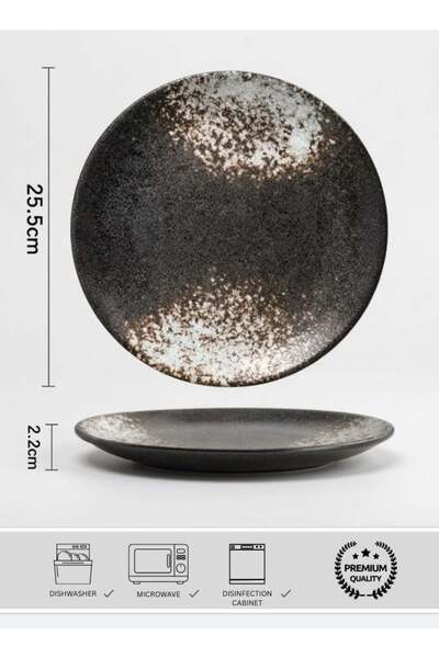 Generic Japanese Style Ceramic Plate, Black - Snow White Creative Round Dinne...