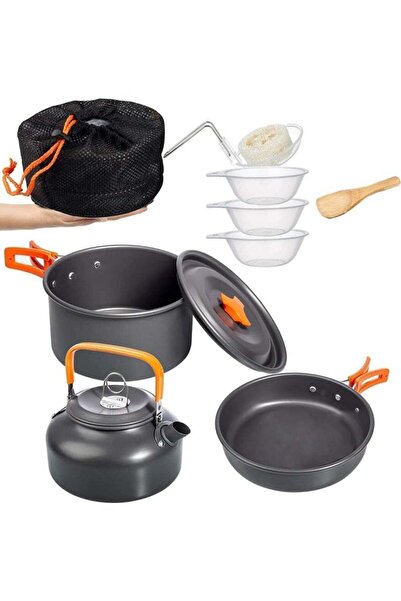 Generic Camping Cookware Mess Kit, 9Pcs Portable Outdoor Pots Pans Camping Co...