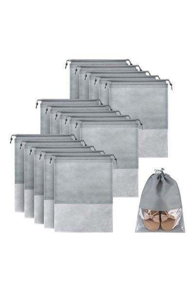 Generic 15-Piece Non-Woven Dust Proof Travel Shoe Bags Fabric Grey 32x44cm