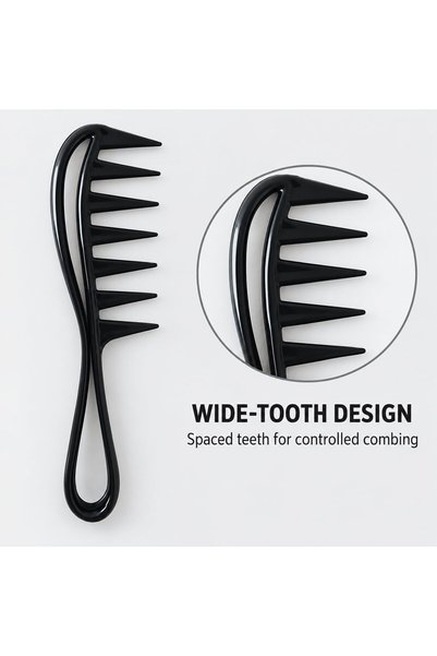 Generic Professional Wide-Tooth Detangling Comb with Long Handle and Hanging Loop, Black Hair Comb for Everyday Styling and Grooming, 7 Teeth