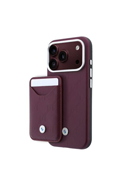BMW iPhone 18 Pro Kılıf Lisanslı M-safe Özellikli Metal Logolu Kapitone Deri ...
