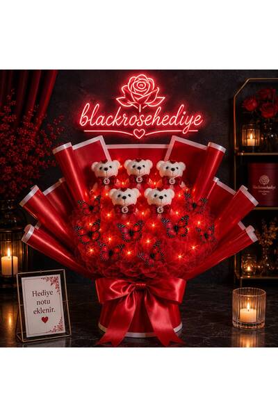 blackrosehediye Ayıcıklı Kelebekli Uzun Saplı Işıklı Buket | Kaliteli Peluş A...