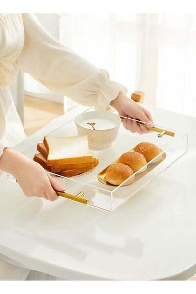 Generic Clear Acrylic Serving Tray with Metal Handles,No Need to Assemble,30c...