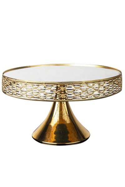 Generic Glass Cake Serving Plate withStand Gold 30X17Cm