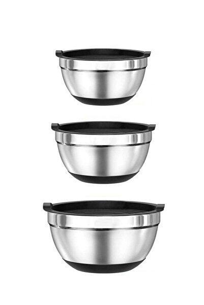 Generic Stainless Steel Mixing Bowls Set of 3 (18,22,26cm) with Airtight Lids...