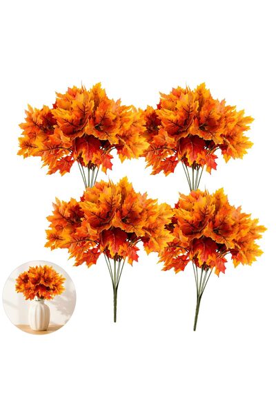 Generic Brand Set de 4 ramuri artificiale de frunze de arțar, tulpini de frun...