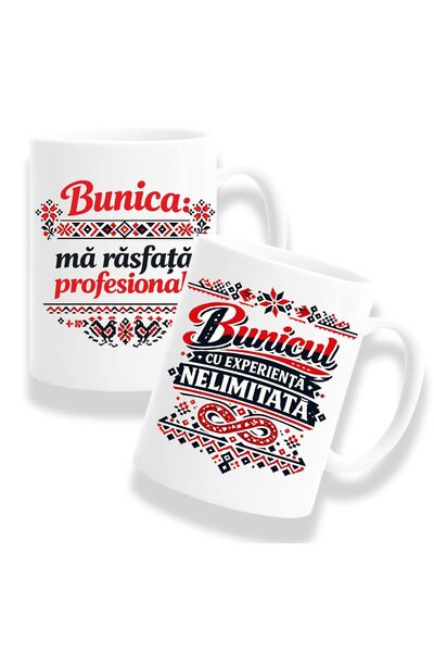 OEM Set de 2 căni cu mesaj pentru bunici, Model tradițional, M2, alb, 330ml, ...