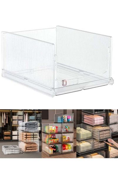 Generic Drawer Organizer Transparent Stackable Plastic Storage Basket Foldabl...