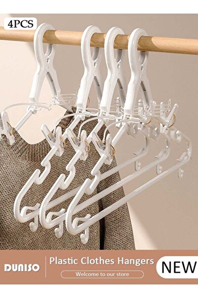 Generic 4 PCS Plastic Clothes Hangers, Windproof Clothes Hangers with Clamp G...