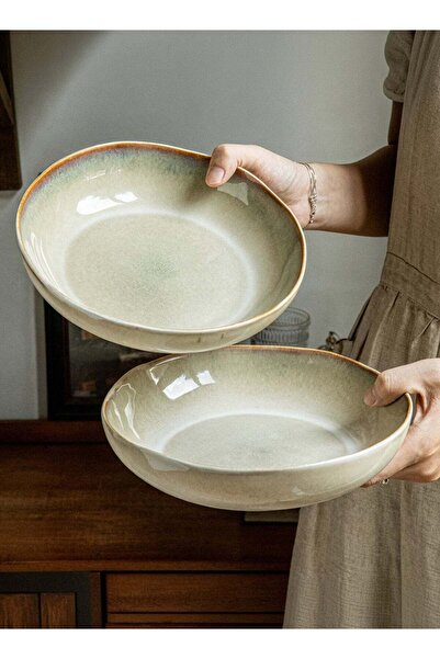 Generic Set of 2 Ceramic Deep Dinner Plates 8.5 Inch 1075ml, Reactive Glaze S...