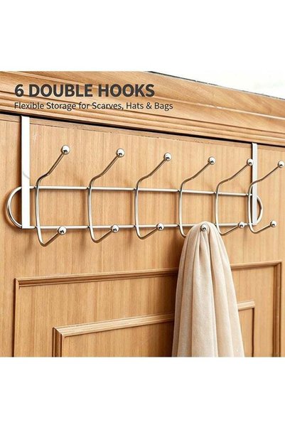 Generic Stainless Steel Door Hanger 6 Hooks, Heavy Duty Organizer Hanger, Ove...