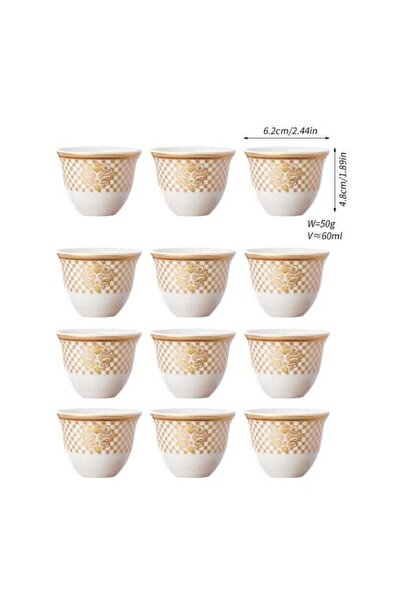 Generic 12-Piece Arabic Coffee Cups Set, Porcelain Finjan Qahwa Cups with Gol...