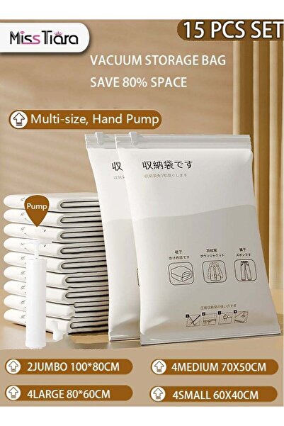 Generic 15 Pack Vacuum Storage Bags with Hand Pump, 4 Small Medium Large 2 Ju...