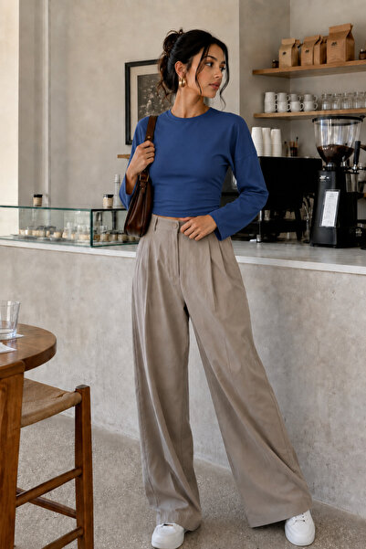 COMBİNE MİCHAİL Blue Crew Neck Basic Women's Top
