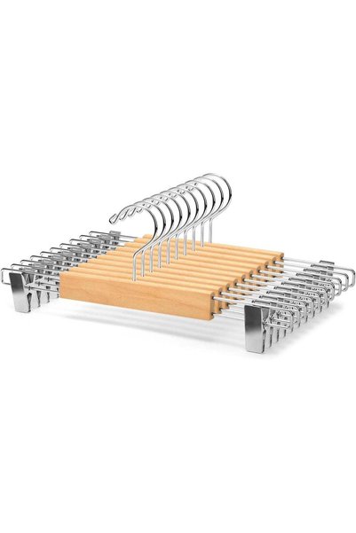 Generic Nature Smile 10-Pack Wooden Trousers & Skirt Hangers – 13.4″ Solid Wo...