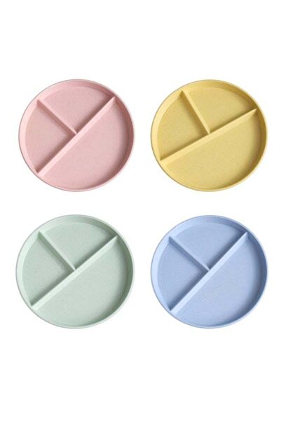 Generic 4PCS Wheat Plastic Round Gridded Dinner Plate Set Unbreakable Divided...