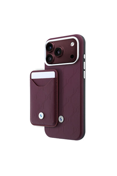 BMW iPhone 18 Pro Max Kılıf Lisanslı M-safe Özellikli Metal Logo Kapitone Der...