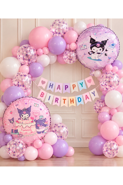 ALYA PARTİ Kuromi Doğum Günü Süsleme Seti | Çift Taraflı Folyo Balon, Pembe M...