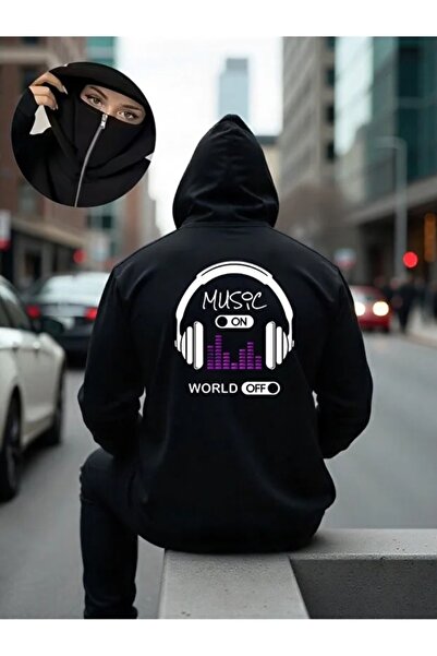 LAND MODA Μαύρο Unisex Oversize Φούτερ με Πλήρες Φερμουάρ και Μάσκα, Γοτθικό ...
