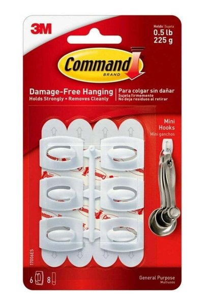 Generic Command Mini Hooks – White, 6 Hooks with 8 Adhesive Strips, Damage-Fr...