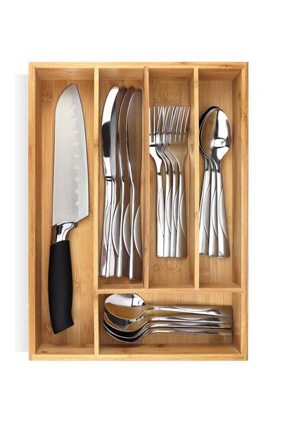 Generic Premium Extra Deep Bamboo 5-Slot Silverware Organizer Wooden Utensil ...
