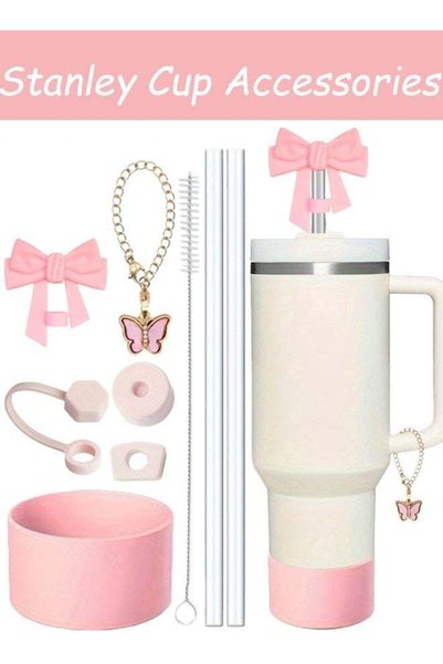 Generic Cute Pink Bow Stanley Cup Accessories Set Includes Straw Covers Straw...