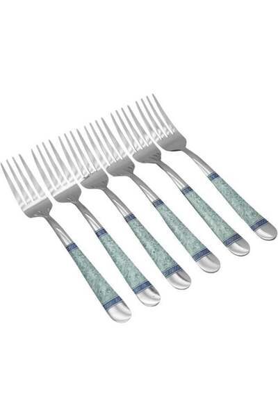 Generic RK Stainless Steel Dessert Fork Set, Blue Decor, RK0082, 6 Pieces, Sw...