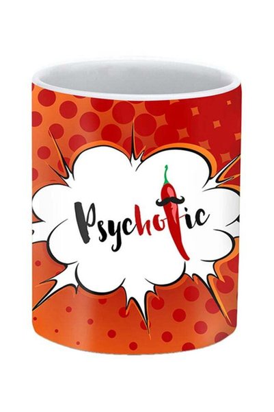 Generic Psychotic Printed Ceramic Mug Orange/White