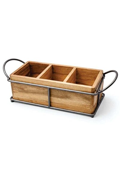 Generic Premium Wood, 3-Compartment Candy Server Caddy with Gunmetal Metal St...