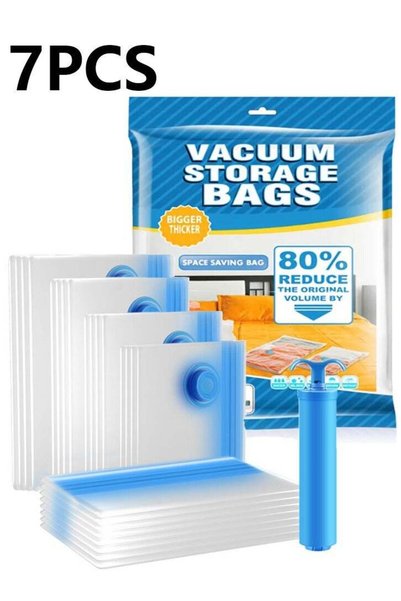 Generic 7+1Pcs Reusable Vacuum Storage Bags With Travel Hand Pump