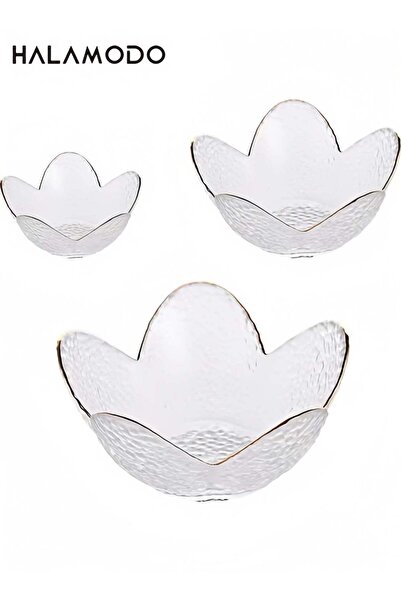 Generic 3 PCS Lotus Shape Glass Candy Salad Bowl,Elegant Delicate L/M/S Bloss...