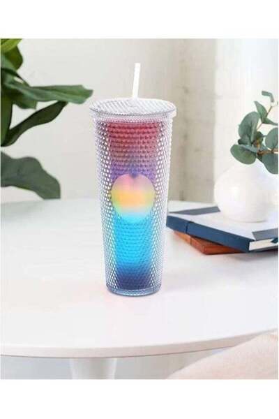 Generic Water Cup With Straw And Lid,24oz Gradient Color Studded Coffe Mug Fo...