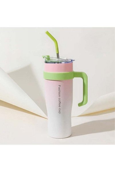 Generic 40-ounce stainless steel insulated cup with straw and handle, stainle...
