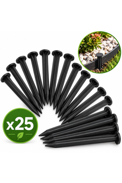 PROCART Stakes for fixing lawn separators, length 20 cm, black plastic, set o...