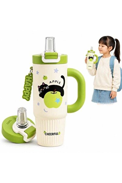Generic Kids Stainless Steel Insulated Tumbler with Handle & Straw, 800ml Vac...