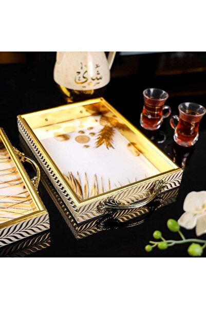 Generic Royalford 2-Piece Rectangular Plastic and MDF Arabic Style Serving Tr...