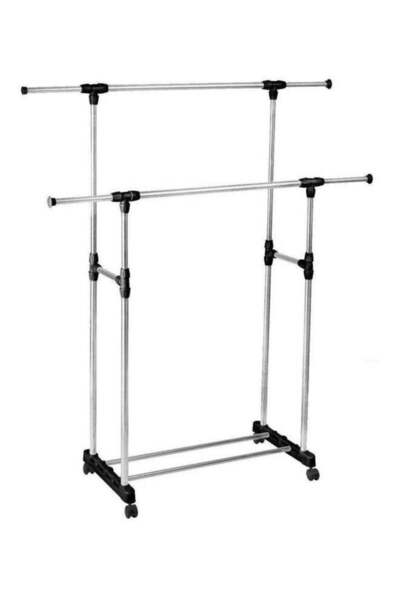Generic Cloth Rack 2 Pole, Metal Black Double Pole Telescopic Clothes Hanger ...
