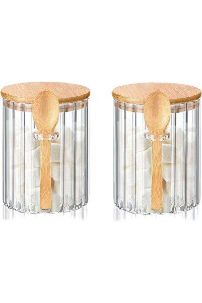Generic 2 Pack Clear Glass Sugar Container with Bamboo Lid & Spoon, Airtight ...