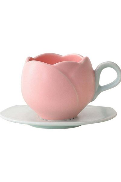 Generic European retro tulip pink coffee cup, beautiful and exquisite flower ...