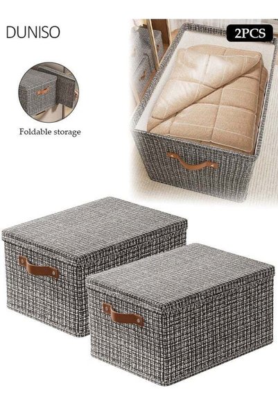 Generic 2 PCS Large Black Foldable Storage Box with Lid, 45x35x25cm Non-Woven...