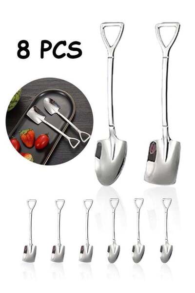 Generic 8Pcs Silver Mini Dessert Spoon Set, Shovel Shape Stainless Steel Spoo...