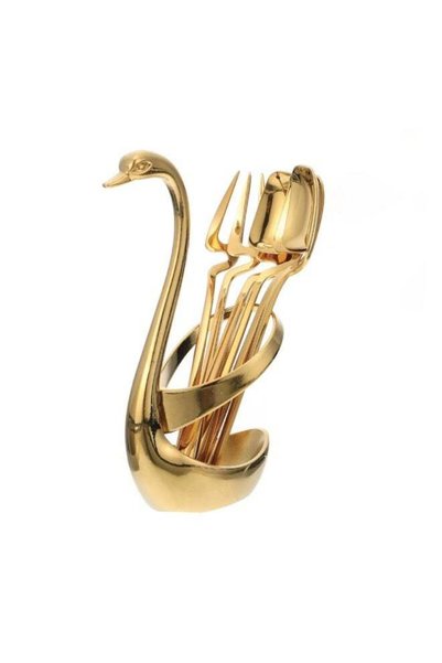 Generic BERAM Golden Swan 6‑Piece Stainless Steel Cutlery Set with Swan Holde...
