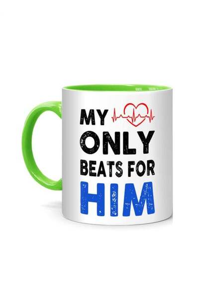 Generic My Heart Only Beats for HIM Printed Mug White/Green