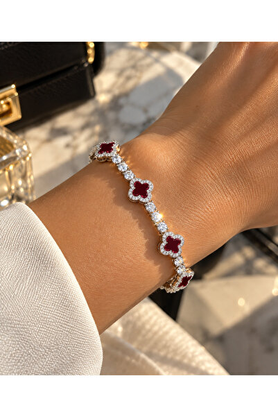 Vi store Premium Silver Bordo Yonca Bileklik
